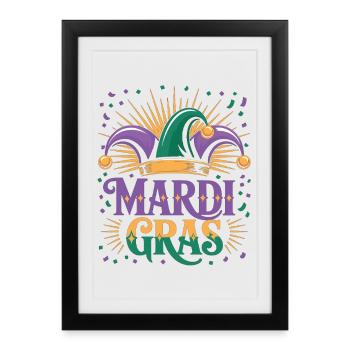 T-shirt Mardi Gras – Motif de la casquette de fou de Carnaval - Affiche encadrée (27 × 37 cm) - noir - Devant