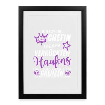 Chefin Chaos Crew – Frauenpower Sprüche - Gerahmtes Poster (27 × 37 cm) - Schwarz - Vorne