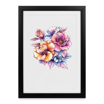 Flower Colors Watercolors Bouquet - Framed poster (27 × 37 cm) - black - Front