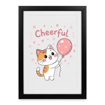 Happy Pink Balloon Kitten - Framed poster (27 × 37 cm) - black - Front