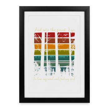 Forêt, nature, randonnée, arbres, camping en plein air, cadeau en plein air - Affiche encadrée (27 × 37 cm) - noir - Devant