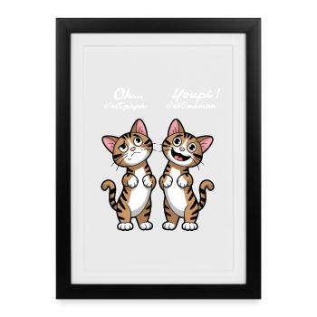 Oh Mince c'est Papa Chat Humour Famille Cadeau - Affiche encadrée (27 × 37 cm) - noir - Devant