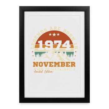 Novembre 1974 Vintage Anniversaire Rétro - Affiche encadrée (27 × 37 cm) - noir - Devant