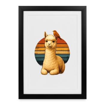 Alpaga Bird Retro Animal Lovers - Affiche encadrée (27 × 37 cm) - noir - Devant