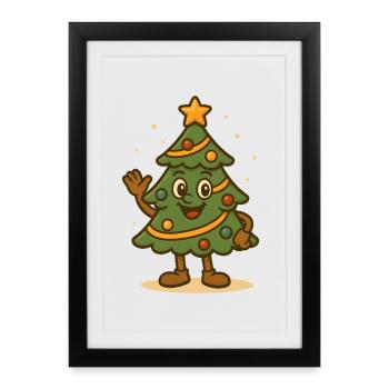 Design amusant de dessin animé en sapin de Noël - Affiche encadrée (27 × 37 cm) - noir - Devant