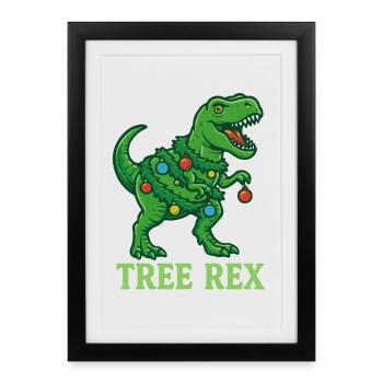 Tree Rex Dinosaur Christmas Family Fun - Framed poster (27 × 37 cm) - black - Front