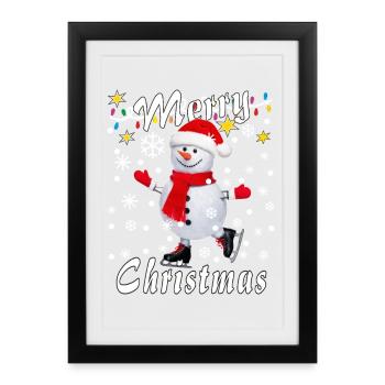 Bonhomme de neige Joyeux Noël - Affiche encadrée (27 × 37 cm) - noir - Devant