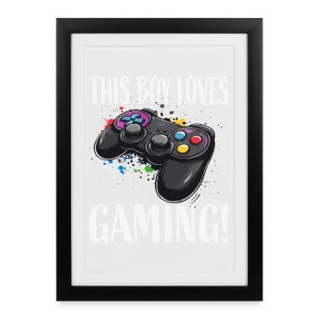 Junge liebt Gaming Controller - Gerahmtes Poster (27 × 37 cm) - Schwarz - Vorne