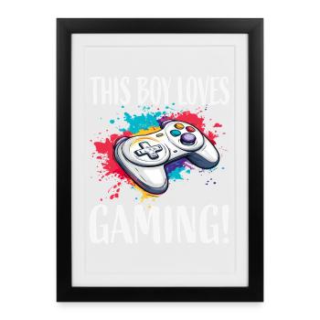 Ce gamin adore jouer - Affiche encadrée (27 × 37 cm) - noir - Devant