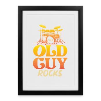 Old Man Rocks Drums - Affiche encadrée (27 × 37 cm) - noir - Devant