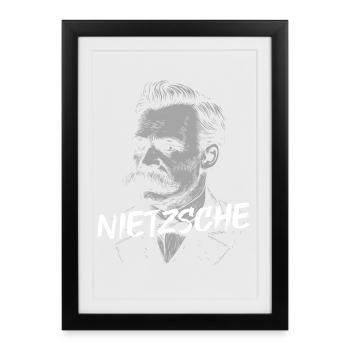 Portrait du philosophe de Nietzsche au texte en gras - Affiche encadrée (27 × 37 cm) - noir - Devant
