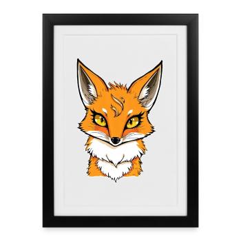 Fox Head Cartoon Illustration - Framed poster (27 × 37 cm) - black - Front