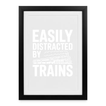 Facilement distrait par les trains - Affiche encadrée (27 × 37 cm) - noir - Devant