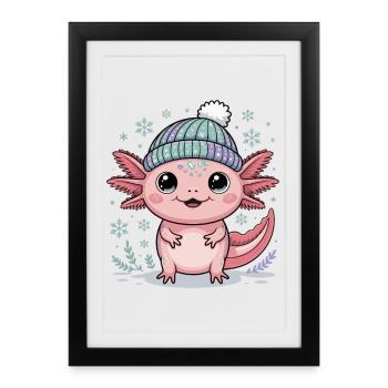 Axolotl with knitted hat - Framed poster (27 × 37 cm) - black - Front