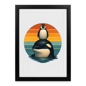 Orca Penguin Retro Animal Lovers - Affiche encadrée (27 × 37 cm) - noir - Devant