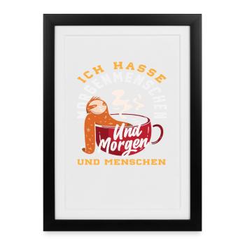 I hate morning people coffee sloth - Framed poster (27 × 37 cm) - black - Front