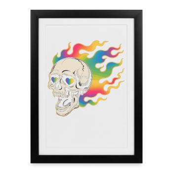 Crâne psychédélique dans un design de feu - Affiche encadrée (27 × 37 cm) - noir - Devant
