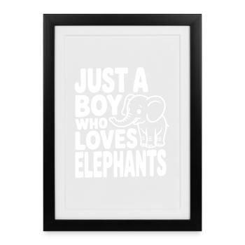 Just a Boy Who Loves Elephants - Framed poster (27 × 37 cm) - black - Front