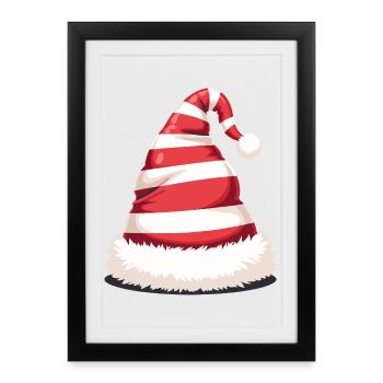 Chapeau de Père Noël à rayures de bonbon - Affiche encadrée (27 × 37 cm) - noir - Devant