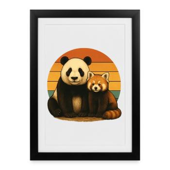 Panda Red Panda Retro Animal Lovers - Framed poster (27 × 37 cm) - black - Front