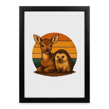 Amoureux des animaux rétro de Der Hedgehog - Affiche encadrée (27 × 37 cm) - noir - Devant