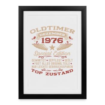 Cadeau du 49e anniversaire Voiture vintage décembre 1976 - Affiche encadrée (27 × 37 cm) - noir - Devant
