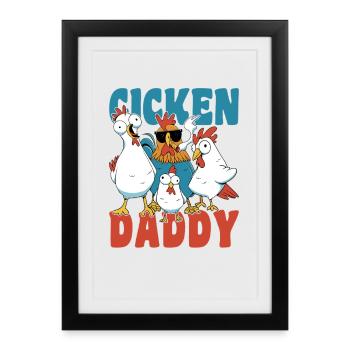 Poulet papa, poulets drôles, fermier, fermier - Affiche encadrée (27 × 37 cm) - noir - Devant