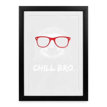 CHILL BRO – Lustiges Faultier mit Sonnenbrille - Gerahmtes Poster (27 × 37 cm) - Schwarz - Vorne