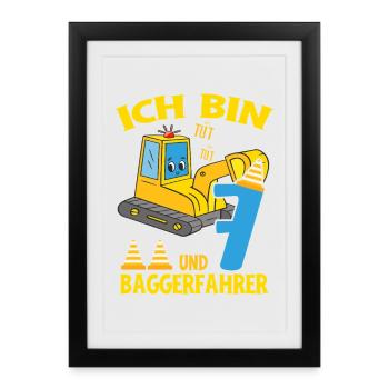 Birthday Excavator 7 Years Excavator Party Gift - Framed poster (27 × 37 cm) - black - Front