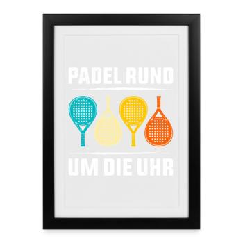 Joueur de padel PADEL 24H/24 Fun - Affiche encadrée (27 × 37 cm) - noir - Devant