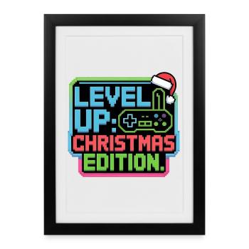 Montez de niveau pour Noël - Cadeau Pixel Gamer - Affiche encadrée (27 × 37 cm) - noir - Devant