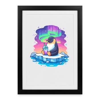 Pingouin au Northern Lights Drink - Affiche encadrée (27 × 37 cm) - noir - Devant