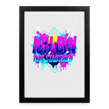 I Am the Cityscape - néon synthwave rétro des années 80 - Affiche encadrée (27 × 37 cm) - noir - Devant