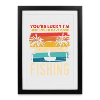 Fishing Retro Sunset Silhouette - Framed poster (27 × 37 cm) - black - Front