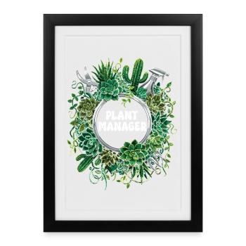 Gestionnaire d’usine drôle Cactus succulent - Affiche encadrée (27 × 37 cm) - noir - Devant
