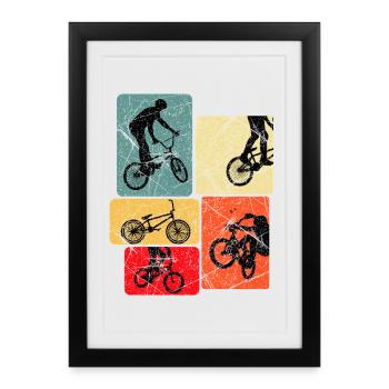 Silhouettes de vélo rétro Pop Blocks - Affiche encadrée (27 × 37 cm) - noir - Devant