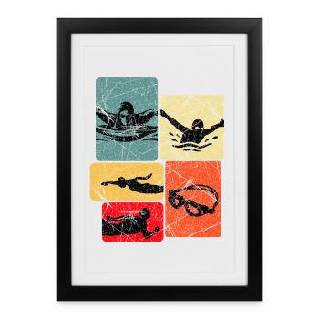 Motif de silhouettes de chars vintage - Affiche encadrée (27 × 37 cm) - noir - Devant