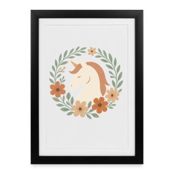 Couronne de fleurs de licorne bohème, rêves doux - Affiche encadrée (27 × 37 cm) - noir - Devant