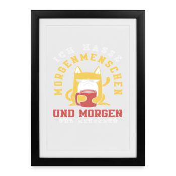 I Hate Morning People Coffee Cat - Framed poster (27 × 37 cm) - black - Front
