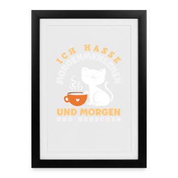 I Hate Morning People Coffee Cat - Framed poster (27 × 37 cm) - black - Front
