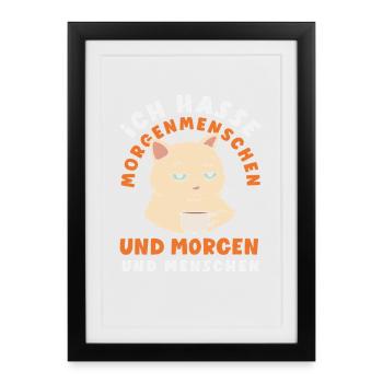 I Hate Morning People Coffee Cat - Framed poster (27 × 37 cm) - black - Front