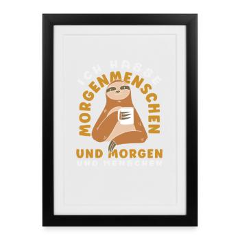 I hate morning people coffee sloth - Framed poster (27 × 37 cm) - black - Front
