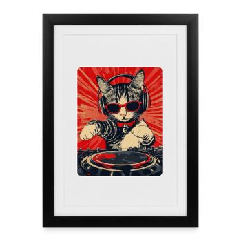 Chat DJ cool avec des lunettes de soleil - Affiche encadrée (27 × 37 cm) - noir - Devant