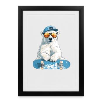 Polar Bear Skateboard Chill - Framed poster (27 × 37 cm) - black - Front
