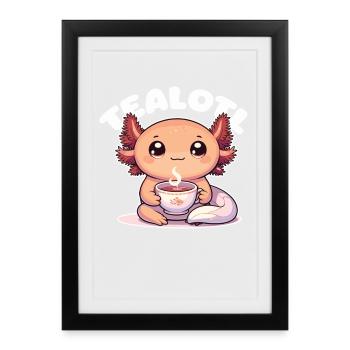 Mignon Axolotl Thé Jeu de mots Tealotl - Affiche encadrée (27 × 37 cm) - noir - Devant