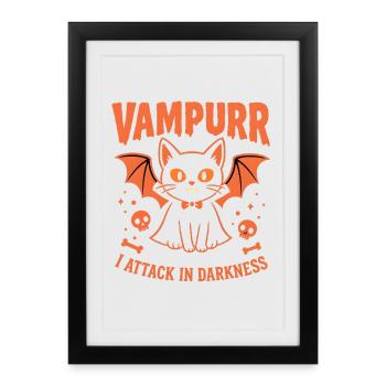 Vampurr – Graphique d’Halloween de chat vampire mignon - Affiche encadrée (27 × 37 cm) - noir - Devant