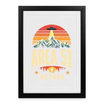 Zone 51 Nevada UFO rencontre Bigfoot - Affiche encadrée (27 × 37 cm) - noir - Devant