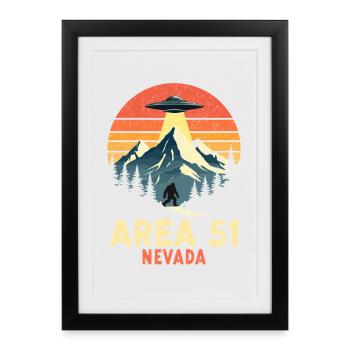 Zone 51 Nevada UFO rencontre Bigfoot - Affiche encadrée (27 × 37 cm) - noir - Devant