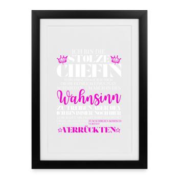 Chefin des verrückten Haufens - Witzig Büro Spruch - Affiche encadrée (27 × 37 cm) - noir - Devant