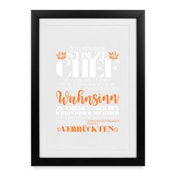 Chef eines verrückten Teams – Männer Spruch - Framed poster (27 × 37 cm) - black - Front